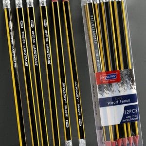 Bộ 12 Bút Chì Gỗ SkyGlory 2B/HB Cao Cấp – Bút Viết Vẽ Phác Thảo Minimalist Có Đầu Tẩy Cho Học Sinh (Hộp 12 Cây)