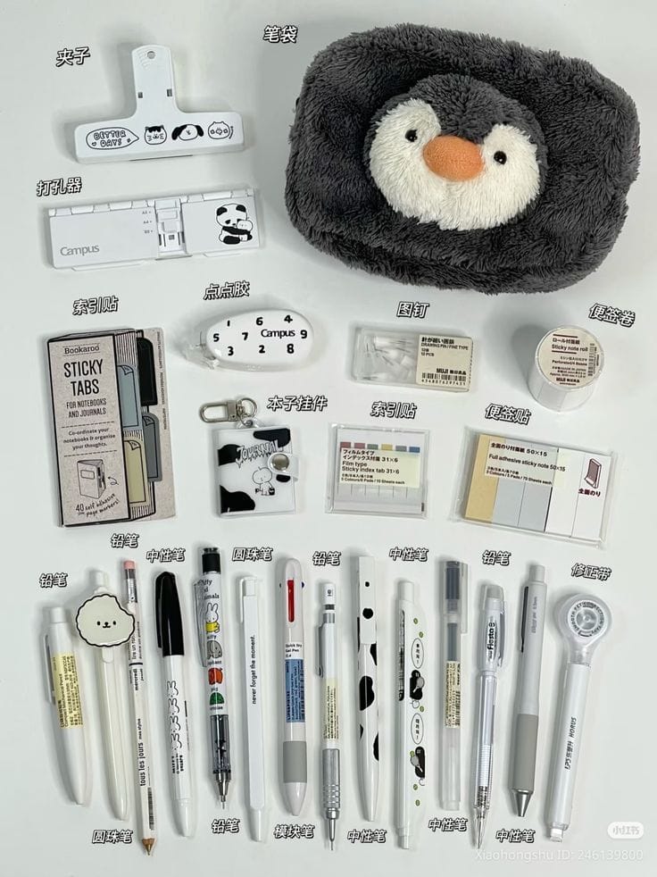 Combo Đồ Dùng Học Tập Monochrome Black & White – Bộ Văn Phòng Phẩm Cánh Cụt Penguin Edition Cao Cấp