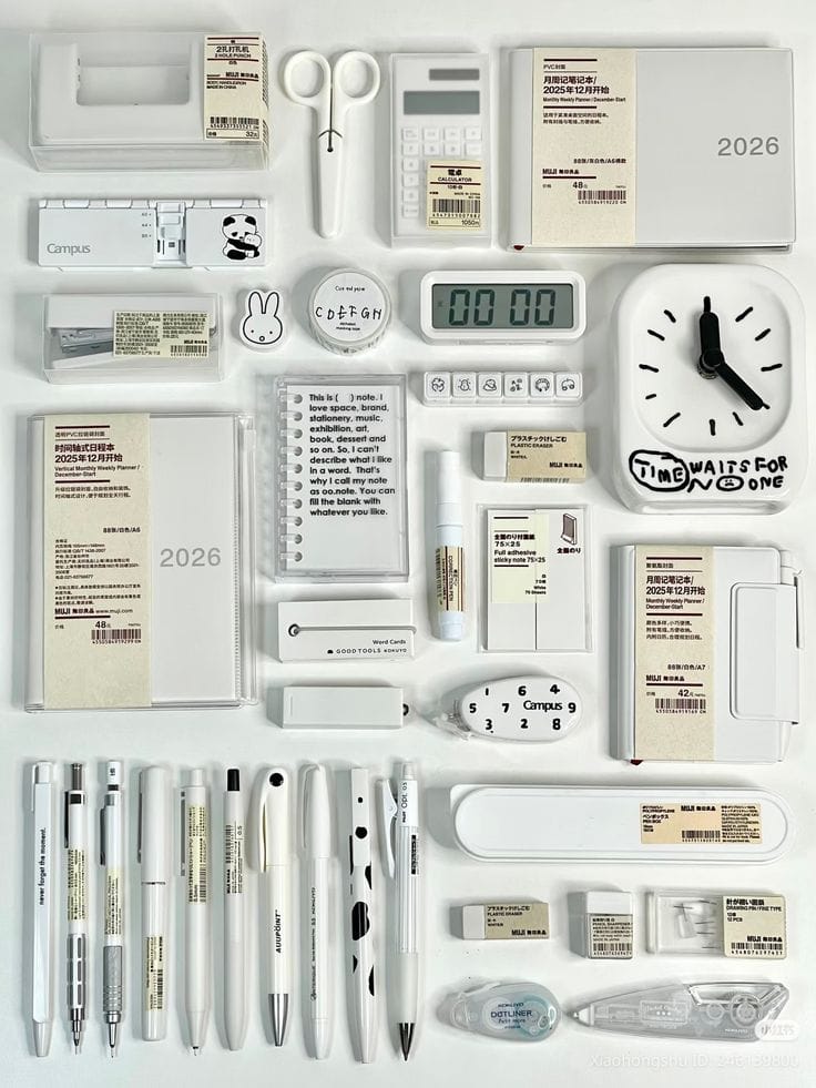 Combo Đồ Dùng Học Tập White Minimalist 2026 – Bộ Dụng Cụ Học Tập & Lập Kế Hoạch Toàn Diện