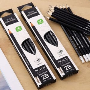 Bộ 12 Bút Chì Đen 2B AISHANGBI Cao Cấp – Bút Viết Học Sinh Kèm Tẩy & Gọt Bút Chì, Dụng Cụ Thi Cử Chuẩn (Hộp 12 Cây)