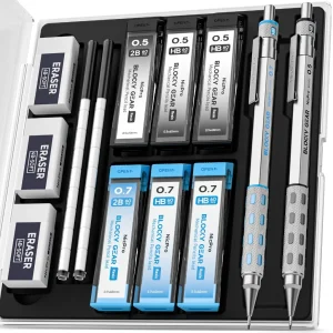 Bộ Bút Chì Kim Cao Cấp NicPro Blocky Gear – Bộ Bút Viết Kỹ Thuật, Phác Thảo Chuyên Nghiệp 0.5mm & 0.7mm (Full Combo Ngòi & Tẩy)